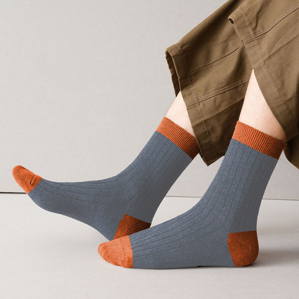 Anna-Kaci 6pk Men's Contrast - Color Ribbed Crew Socks - Non - Binding & Stay - Up