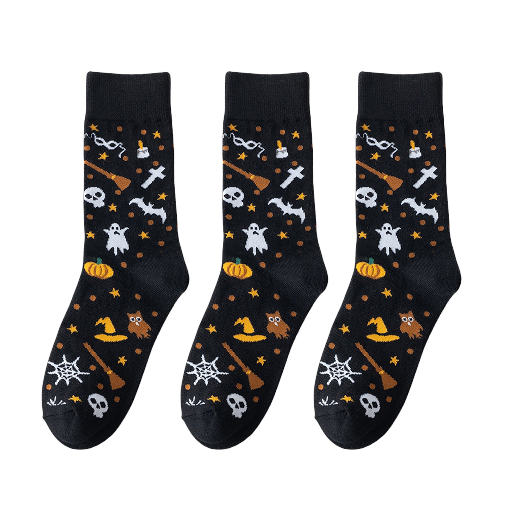 Anna-Kaci Women's 3-Pack Halloween Cotton Crew Socks with Festive Patterns