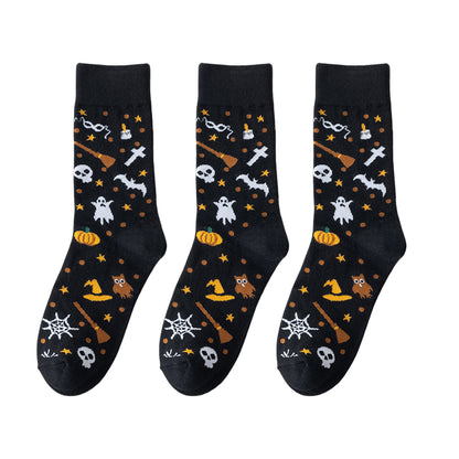Anna-Kaci Women's 3-Pack Halloween Cotton Crew Socks with Festive Patterns