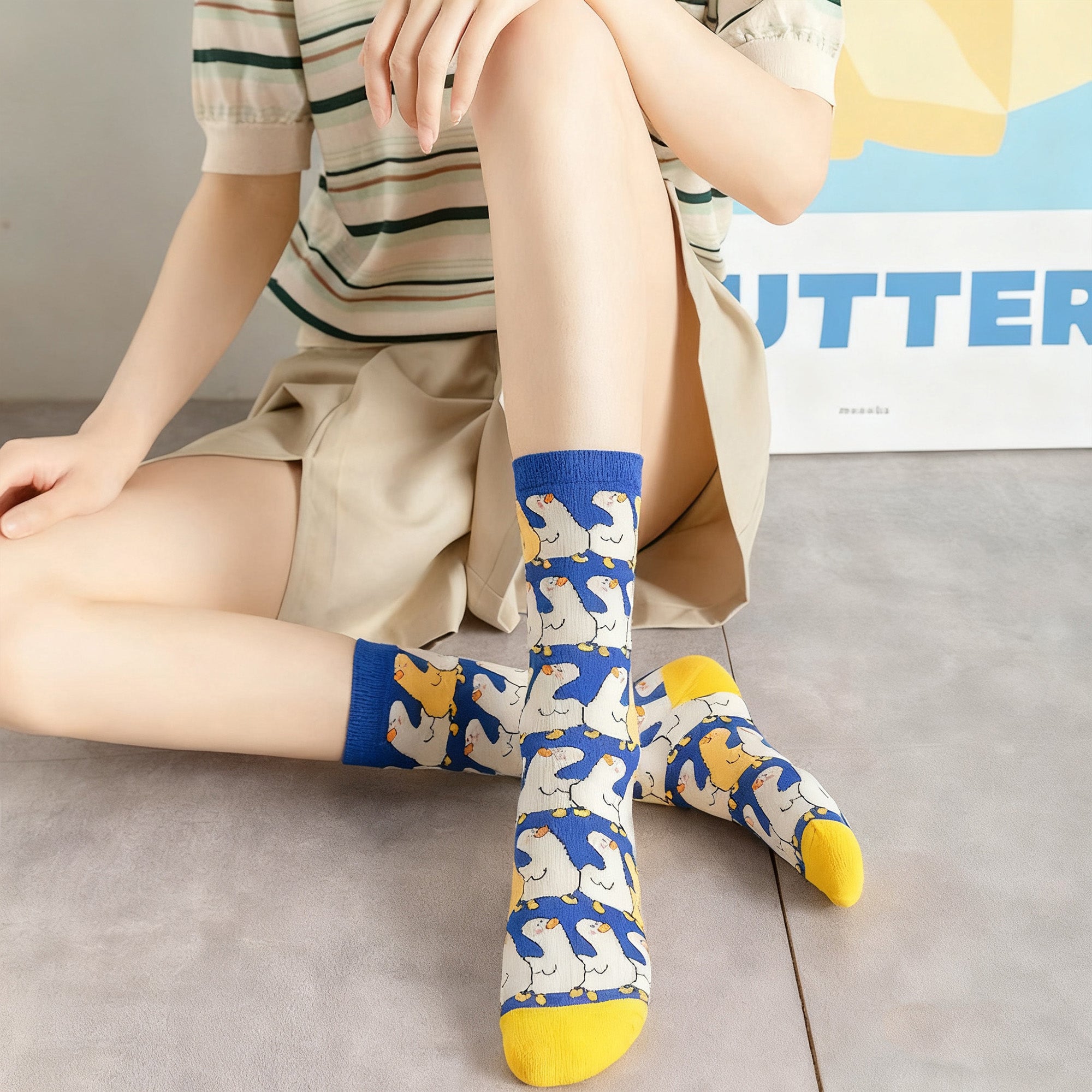 Anna-Kaci Womens Cotton Blend Crew Socks 2 Pair Pack Fun Pattern Casual Everyday Socks