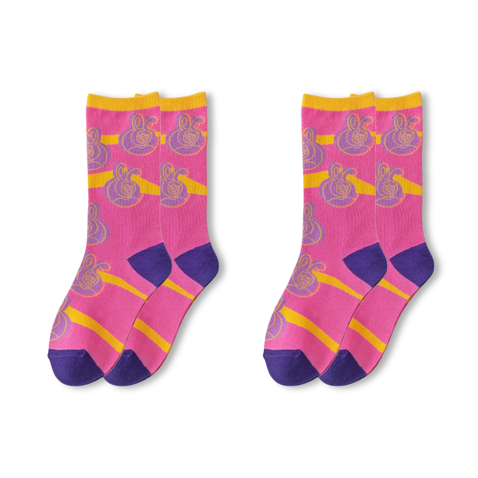 Anna-Kaci Womens Cotton Blend Crew Socks 2 Pair Pack Fun Pattern Casual Everyday Socks