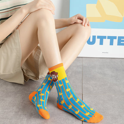 Anna-Kaci Women's Colorful Cotton Socks with Fun Cartoon Animal Patterns Breathable Soft