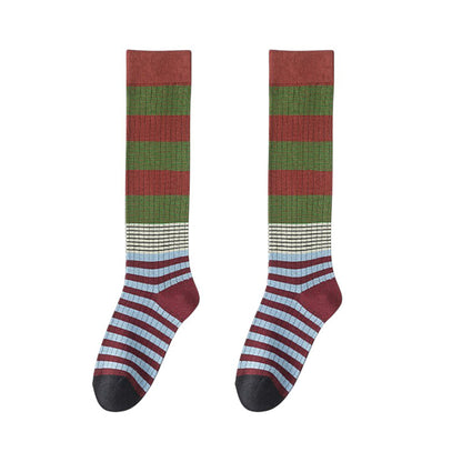 Anna-Kaci Women's 2 Pairs Striped Casual Sports Cotton Socks Soft Breathable Durable Everyday Comfort Fit