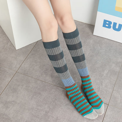 Anna-Kaci Women's 2 Pairs Striped Casual Sports Cotton Socks Soft Breathable Durable Everyday Comfort Fit