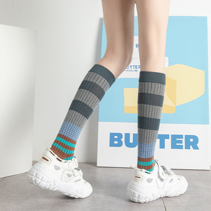 Anna-Kaci Women's 2 Pairs Striped Casual Sports Cotton Socks Soft Breathable Durable Everyday Comfort Fit