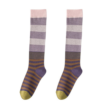 Anna-Kaci Women's 2 Pairs Striped Casual Sports Cotton Socks Soft Breathable Durable Everyday Comfort Fit