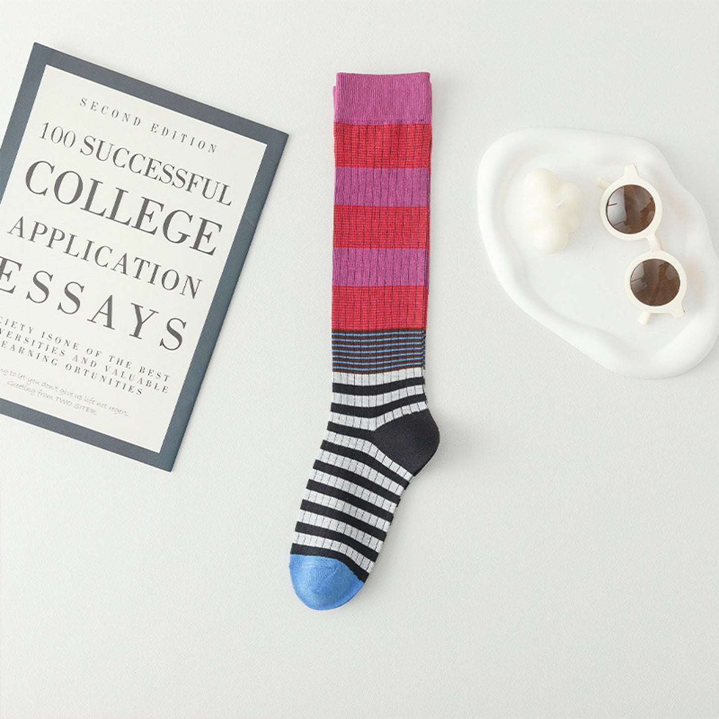 Anna-Kaci Women's 2 Pairs Striped Casual Sports Cotton Socks Soft Breathable Durable Everyday Comfort Fit