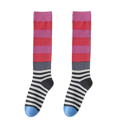 Anna-Kaci Women's 2 Pairs Striped Casual Sports Cotton Socks Soft Breathable Durable Everyday Comfort Fit