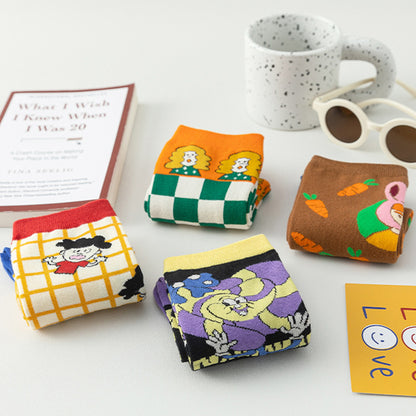 Anna-Kaci Women's Trendy Cotton Socks 2-Pack Colorful Patterned Casual Design Breathable Soft