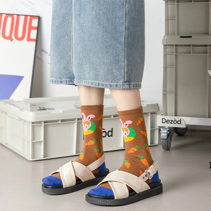 Anna-Kaci Women's Trendy Cotton Socks 2-Pack Colorful Patterned Casual Design Breathable Soft