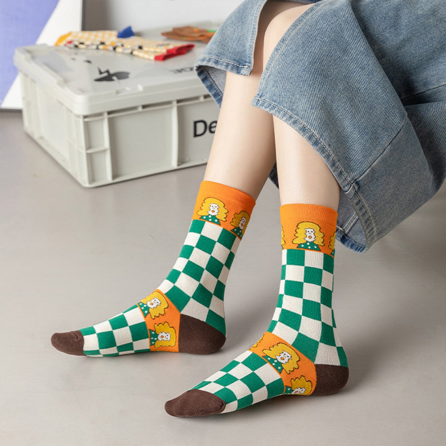 Anna-Kaci Women's Trendy Cotton Socks 2-Pack Colorful Patterned Casual Design Breathable Soft