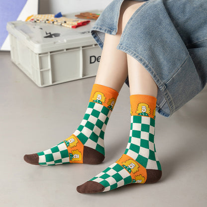 Anna-Kaci Women's Trendy Cotton Socks 2-Pack Colorful Patterned Casual Design Breathable Soft