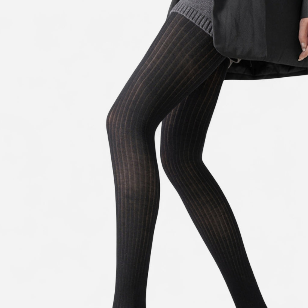 Anna-Kaci Women's Ribbed Knit Opaque Tights with Soft Stretch Fabric and Elastic Waistband