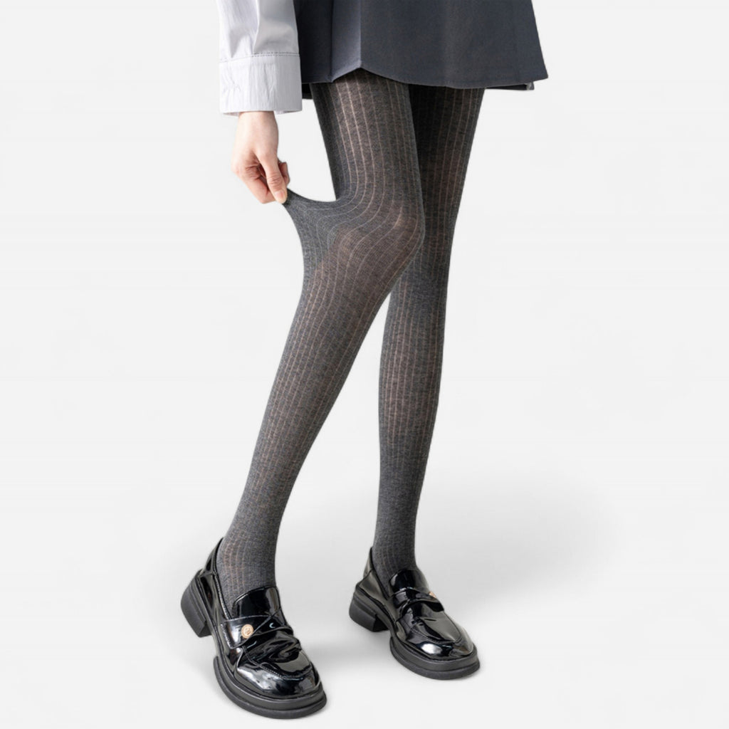 Anna-Kaci Women's Ribbed Knit Opaque Tights with Soft Stretch Fabric and Elastic Waistband
