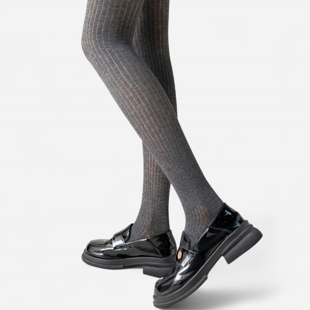 Anna-Kaci Women's Ribbed Knit Opaque Tights with Soft Stretch Fabric and Elastic Waistband