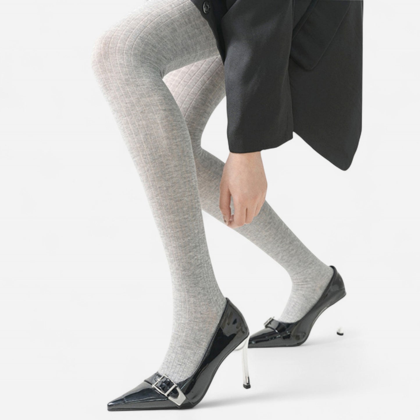 Anna-Kaci Women's Ribbed Knit Opaque Tights with Soft Stretch Fabric and Elastic Waistband