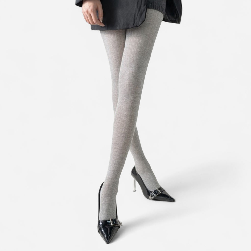Anna-Kaci Women's Ribbed Knit Opaque Tights with Soft Stretch Fabric and Elastic Waistband