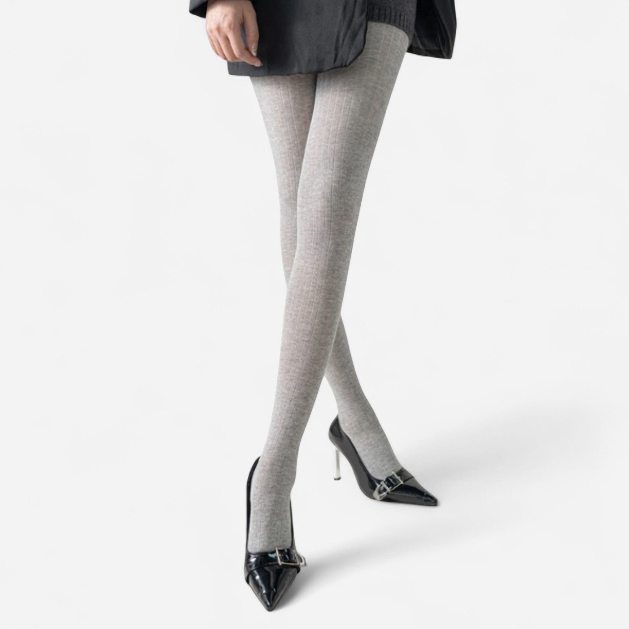 Anna-Kaci Women's Ribbed Knit Opaque Tights with Soft Stretch Fabric and Elastic Waistband