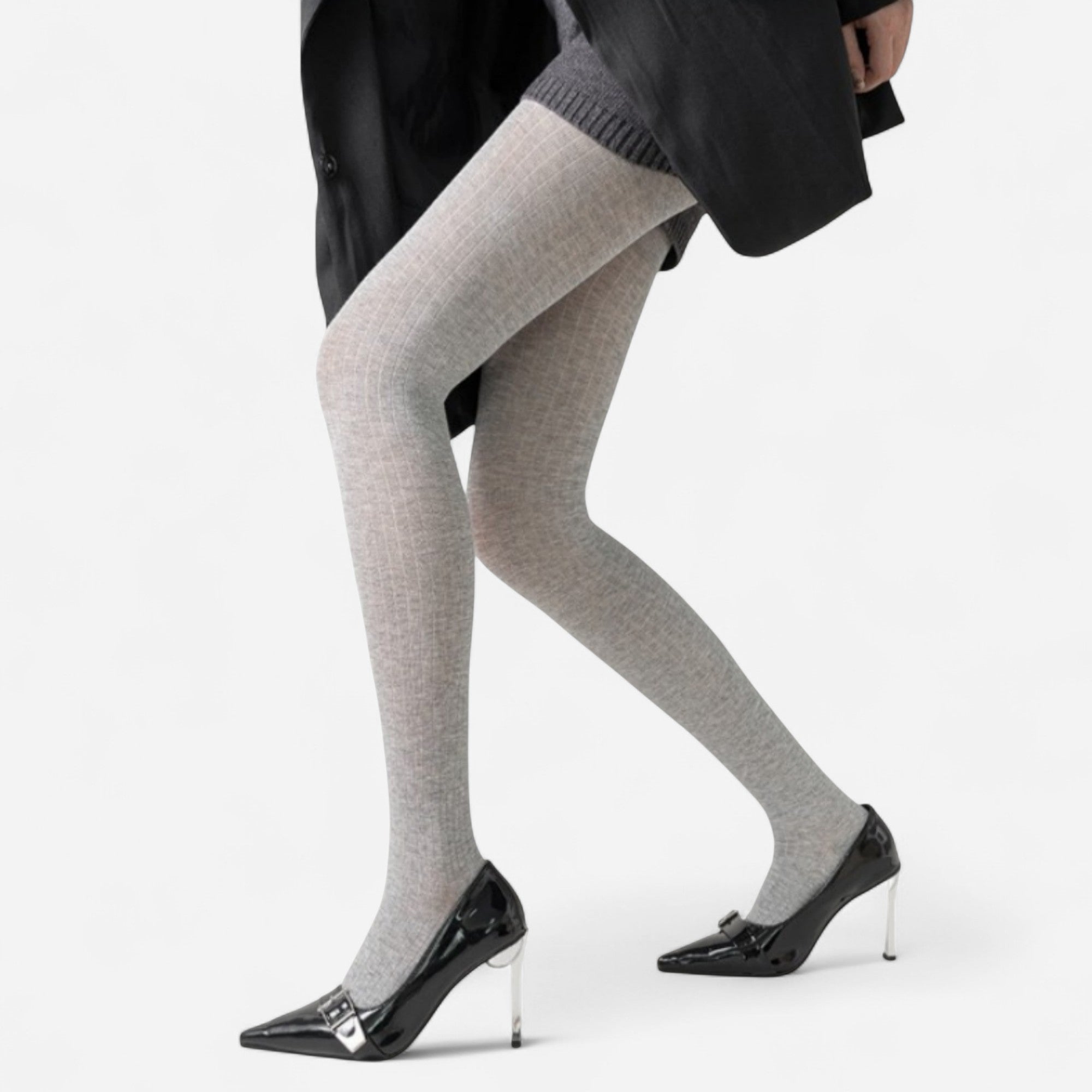 Anna-Kaci Women's Ribbed Knit Opaque Tights with Soft Stretch Fabric and Elastic Waistband