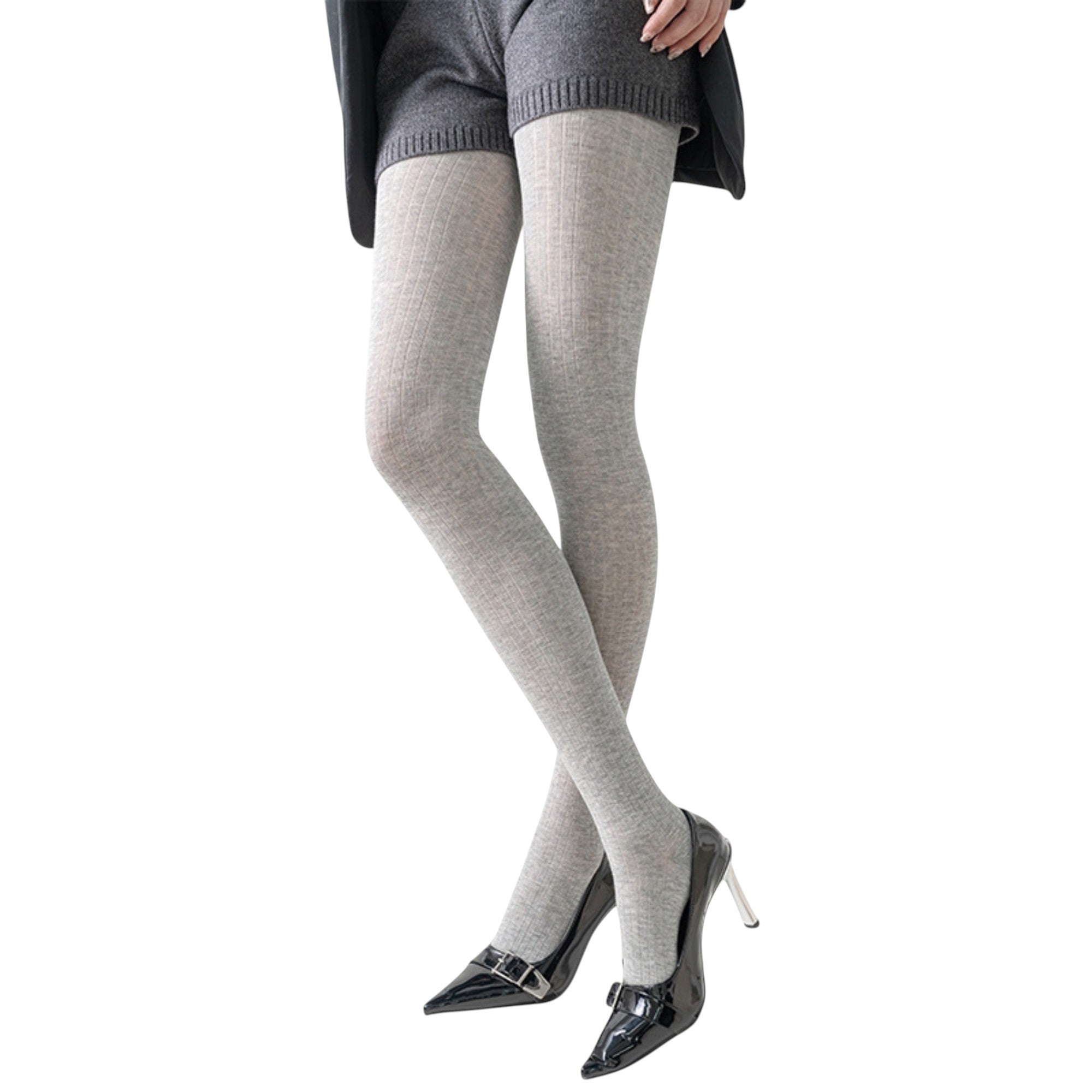 Anna-Kaci Women's Ribbed Knit Opaque Tights with Soft Stretch Fabric and Elastic Waistband