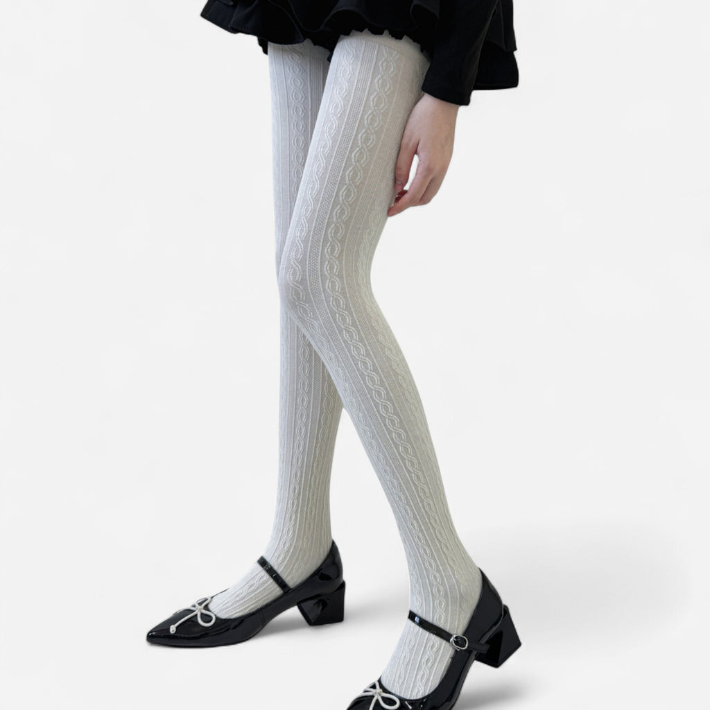 Anna-Kaci Women's Cable Knit Patterned Opaque Tights with Soft Stretch Fabric and Elastic Waistband