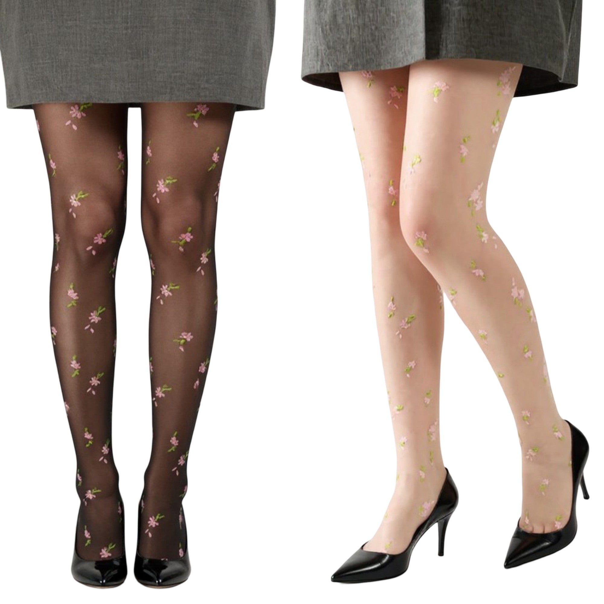 Anna-Kaci Women's Sheer Floral Embroidered Tights with Delicate Blossom Pattern and Stretch Fit
