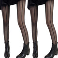 Anna-Kaci 2pcs Women's Sheer Vertical Stripe Tights with Scalloped Pattern Detailing and Stretch Fit