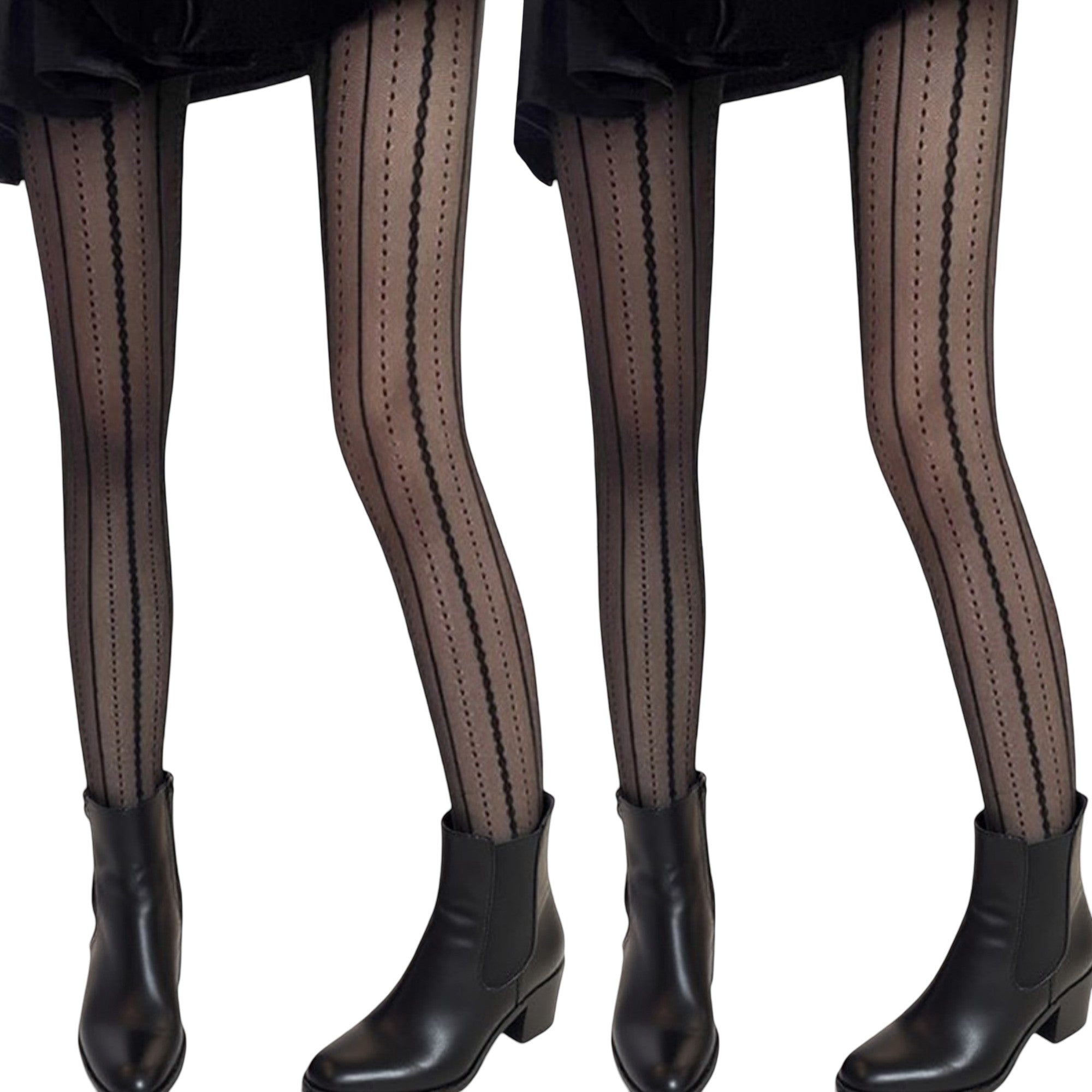 Anna-Kaci 2pcs Women's Sheer Vertical Stripe Tights with Scalloped Pattern Detailing and Stretch Fit