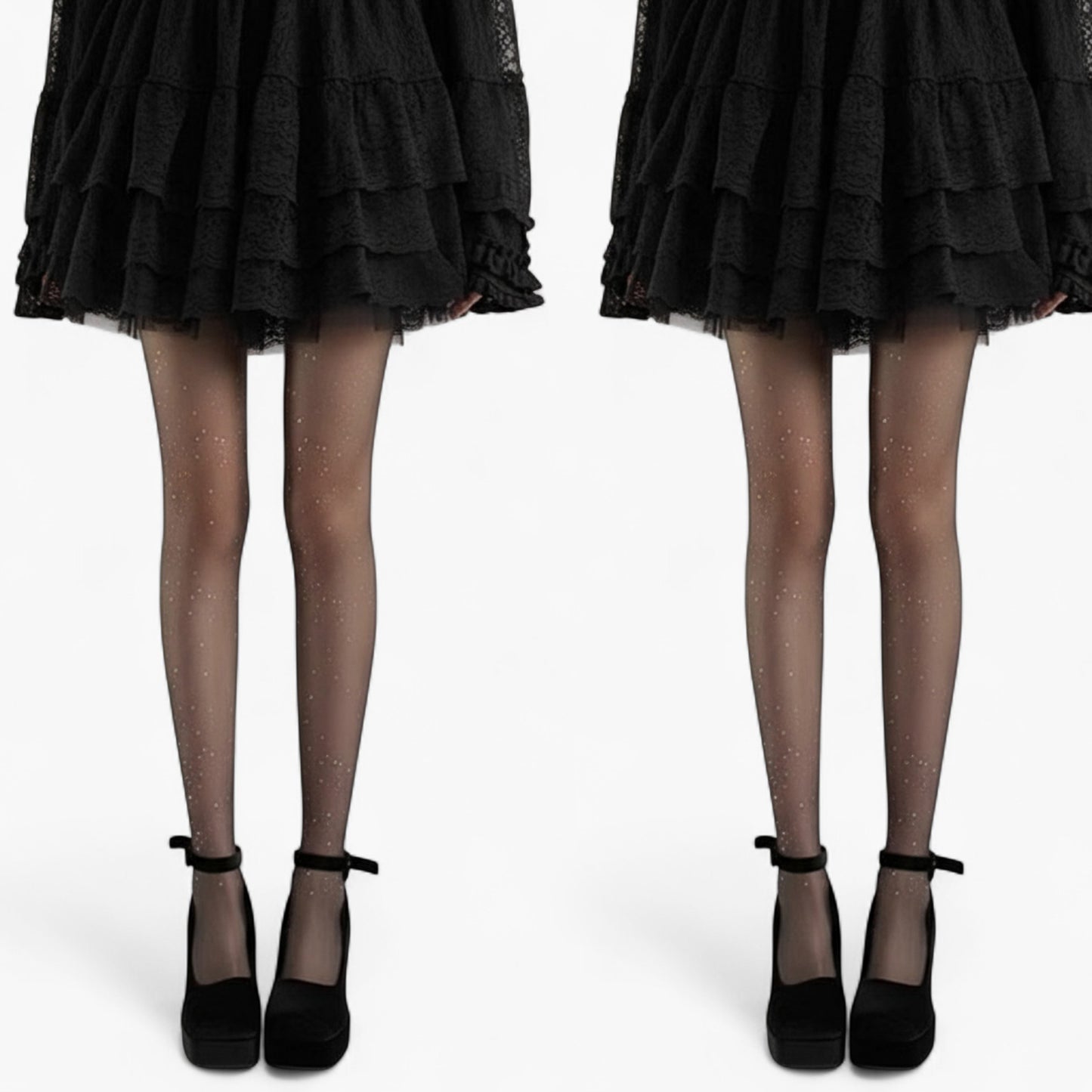 Anna-Kaci 2pcs Women's Sheer Glitter Tights with Sparkle Detailing and Stretch Mesh Fit