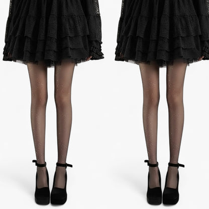 Anna-Kaci 2pcs Women's Sheer Glitter Tights with Sparkle Detailing and Stretch Mesh Fit