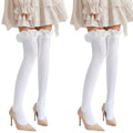 Anna-Kaci 2pcs Women's Over-the-Knee Tights with Ruffled Trim and Satin Ribbon Bow Detail