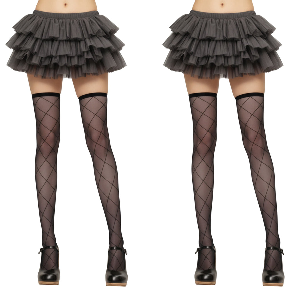 Anna-Kaci 2pcs Women's Sheer Diamond Pattern Thigh High Stockings with Soft Stretch Fit