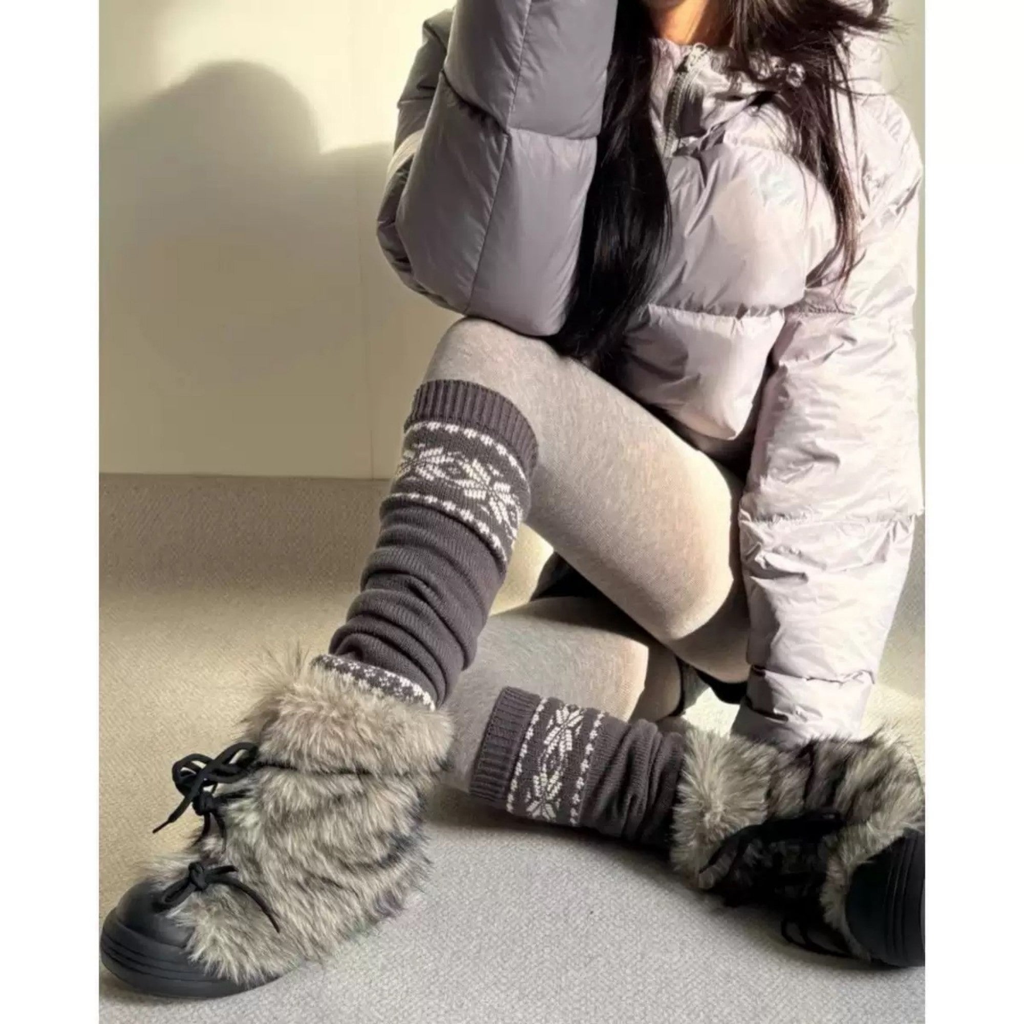 Anna-Kaci Women's Nordic Knit Pattern Leg Warmers with Ribbed Cuffs and Soft Stretch Fabric