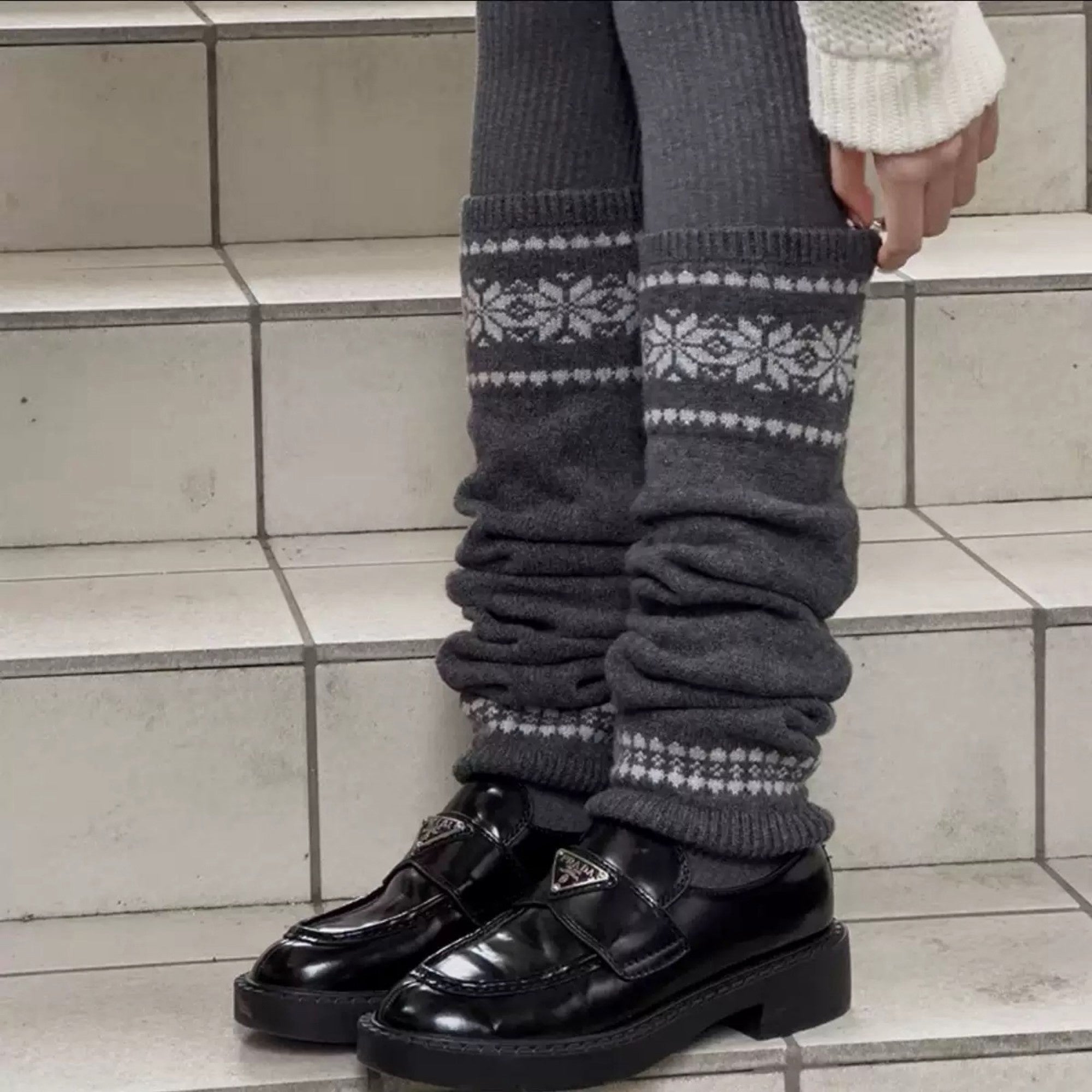 Anna-Kaci Women's Nordic Knit Pattern Leg Warmers with Ribbed Cuffs and Soft Stretch Fabric