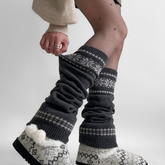 Anna-Kaci Women's Nordic Knit Pattern Leg Warmers with Ribbed Cuffs and Soft Stretch Fabric