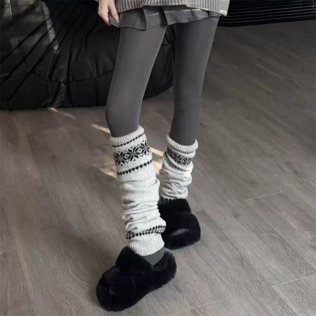 Anna-Kaci Women's Nordic Knit Pattern Leg Warmers with Ribbed Cuffs and Soft Stretch Fabric