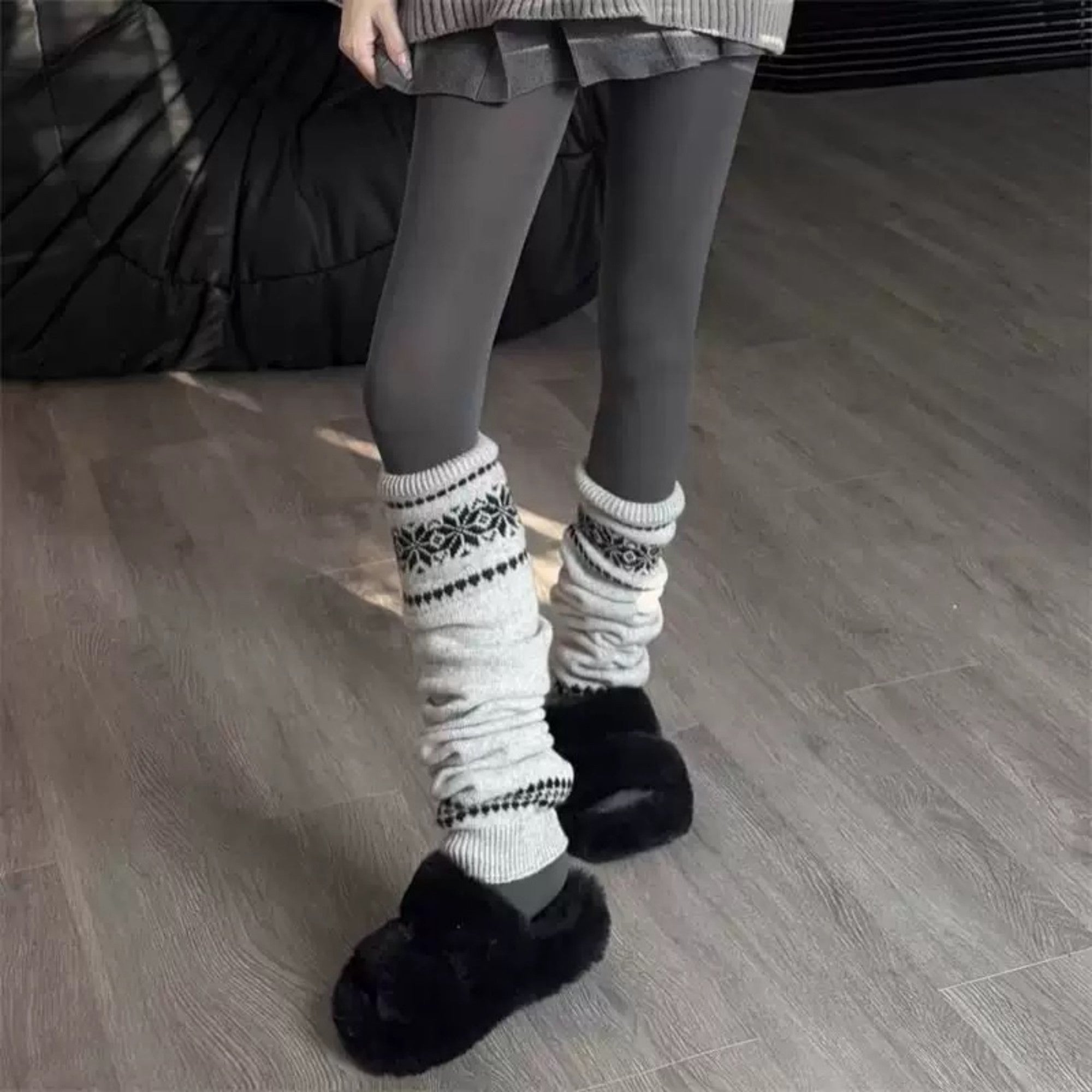 Anna-Kaci Women's Nordic Knit Pattern Leg Warmers with Ribbed Cuffs and Soft Stretch Fabric