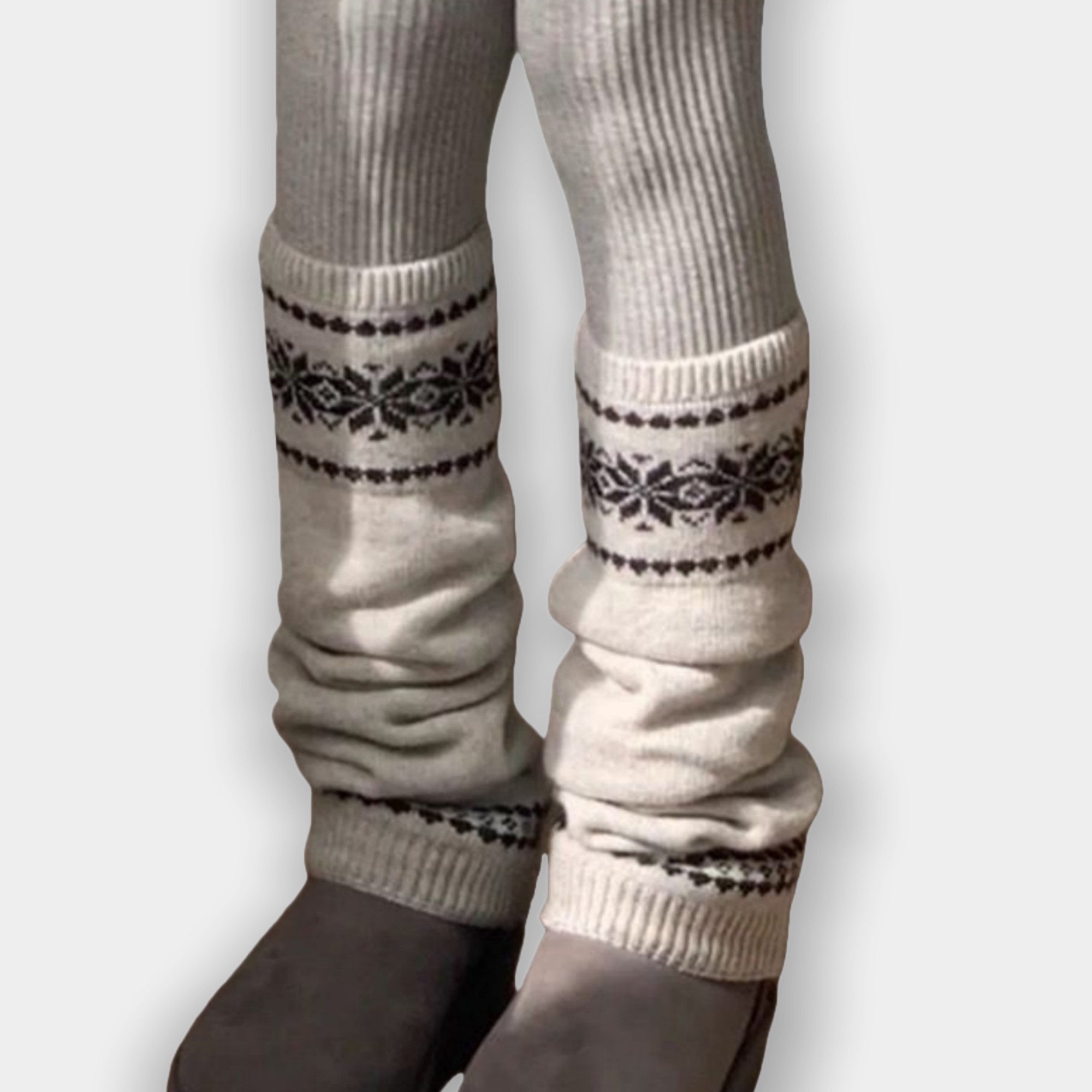 Anna-Kaci Women's Nordic Knit Pattern Leg Warmers with Ribbed Cuffs and Soft Stretch Fabric