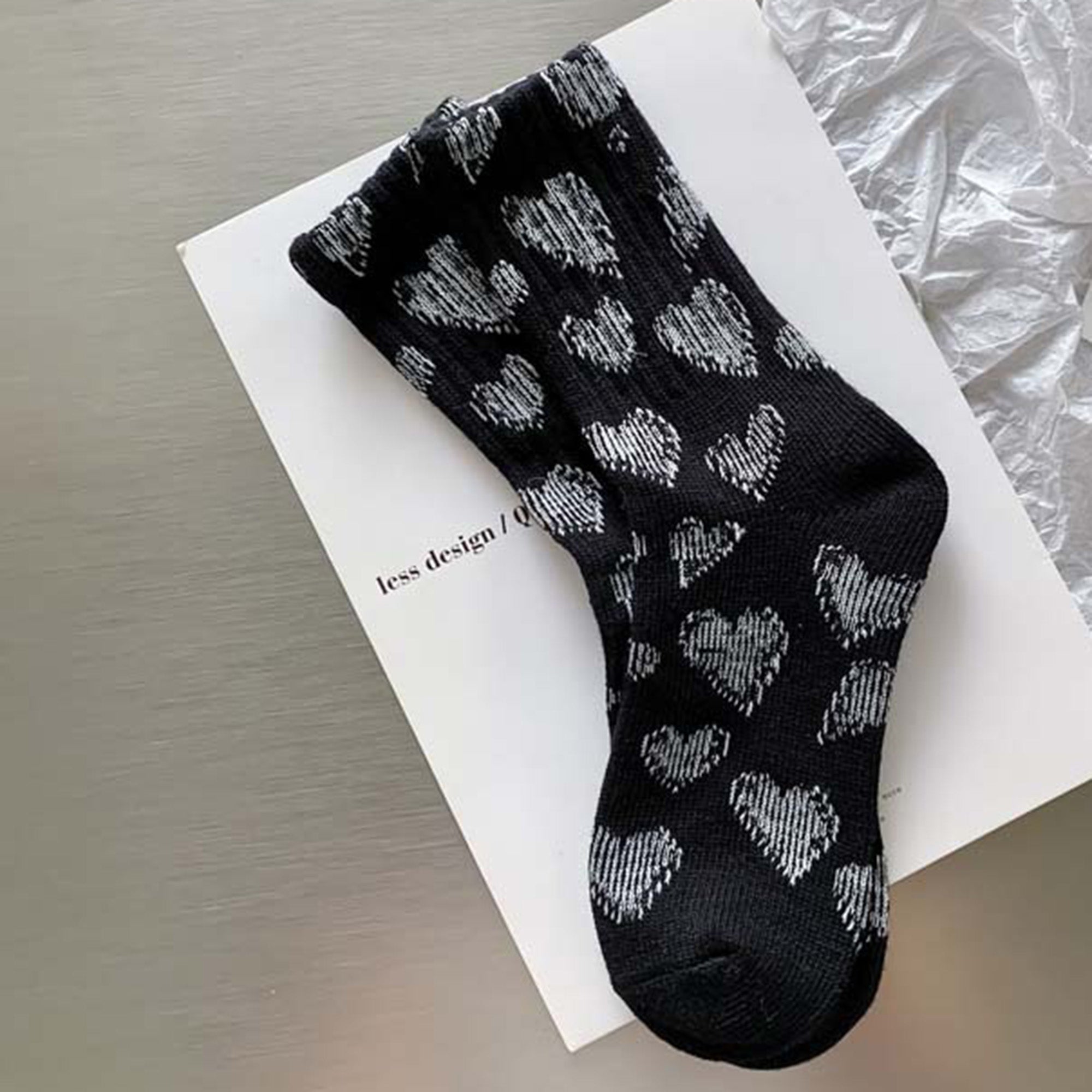 Anna-Kaci 3-Pair Soft Knit Crew Socks Set with Sweet Heart Pattern, Stretch Comfort Ribbed Cuffs, Breathable Fabric and Everyday Essential Design