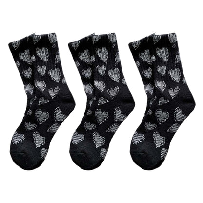 Anna-Kaci 3-Pair Soft Knit Crew Socks Set with Sweet Heart Pattern, Stretch Comfort Ribbed Cuffs, Breathable Fabric and Everyday Essential Design