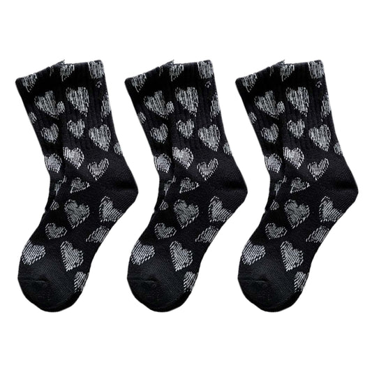 Anna-Kaci 3-Pair Soft Knit Crew Socks Set with Sweet Heart Pattern, Stretch Comfort Ribbed Cuffs, Breathable Fabric and Everyday Essential Design
