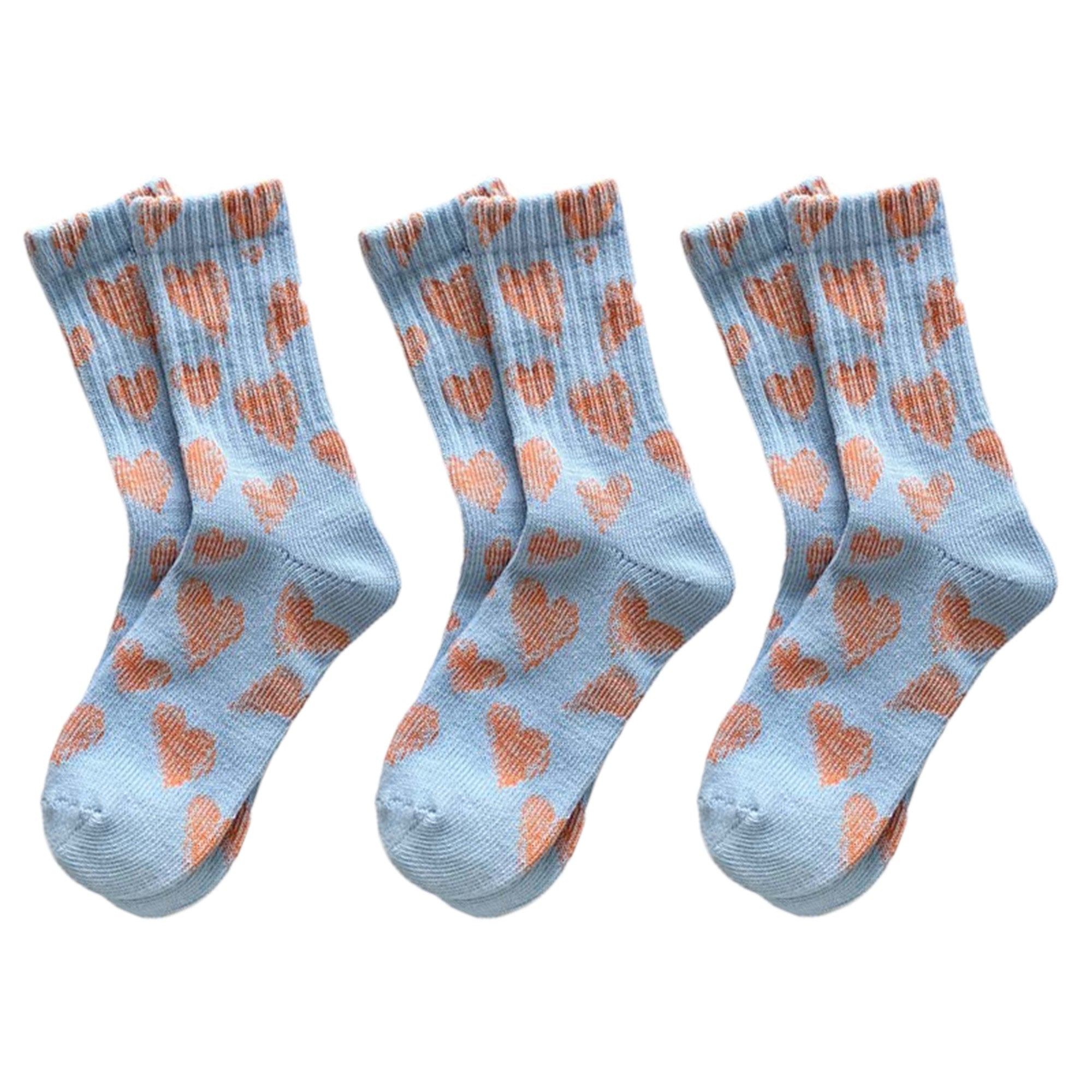 Anna-Kaci 3-Pair Soft Knit Crew Socks Set with Sweet Heart Pattern, Stretch Comfort Ribbed Cuffs, Breathable Fabric and Everyday Essential Design