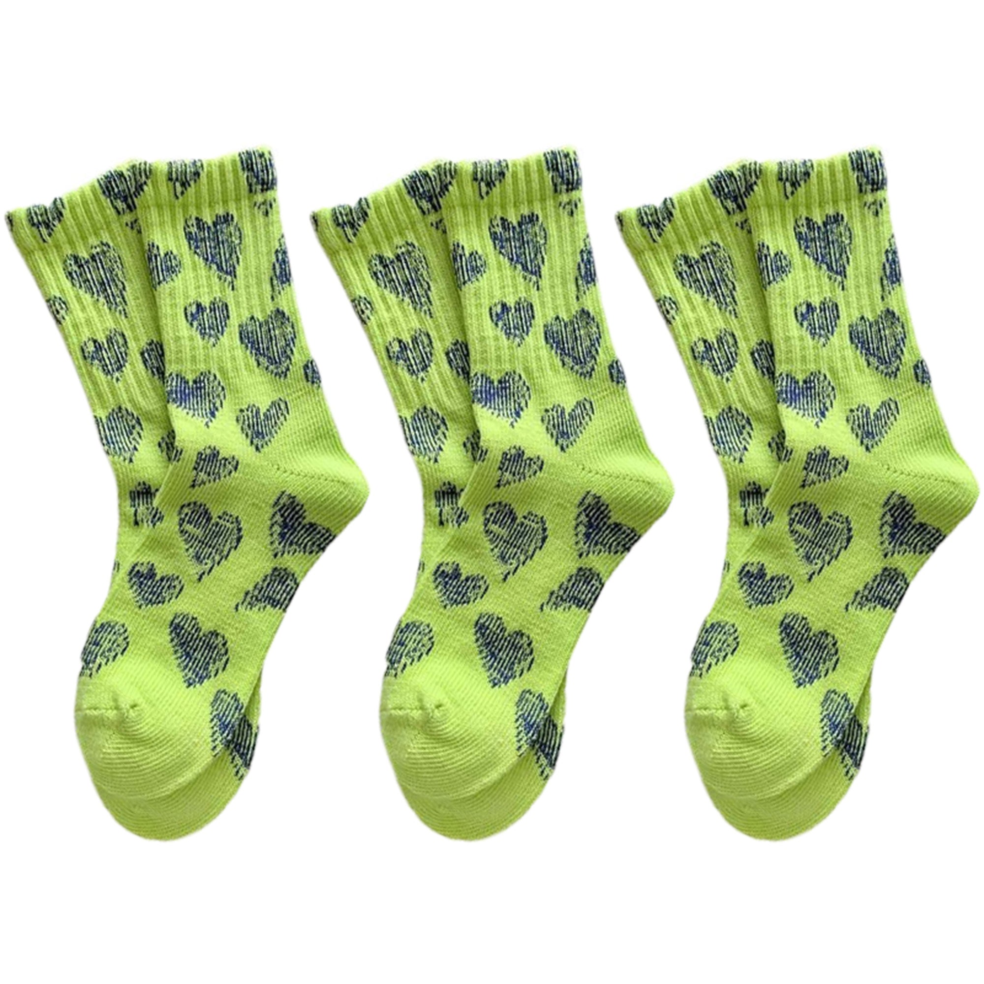 Anna-Kaci 3-Pair Soft Knit Crew Socks Set with Sweet Heart Pattern, Stretch Comfort Ribbed Cuffs, Breathable Fabric and Everyday Essential Design