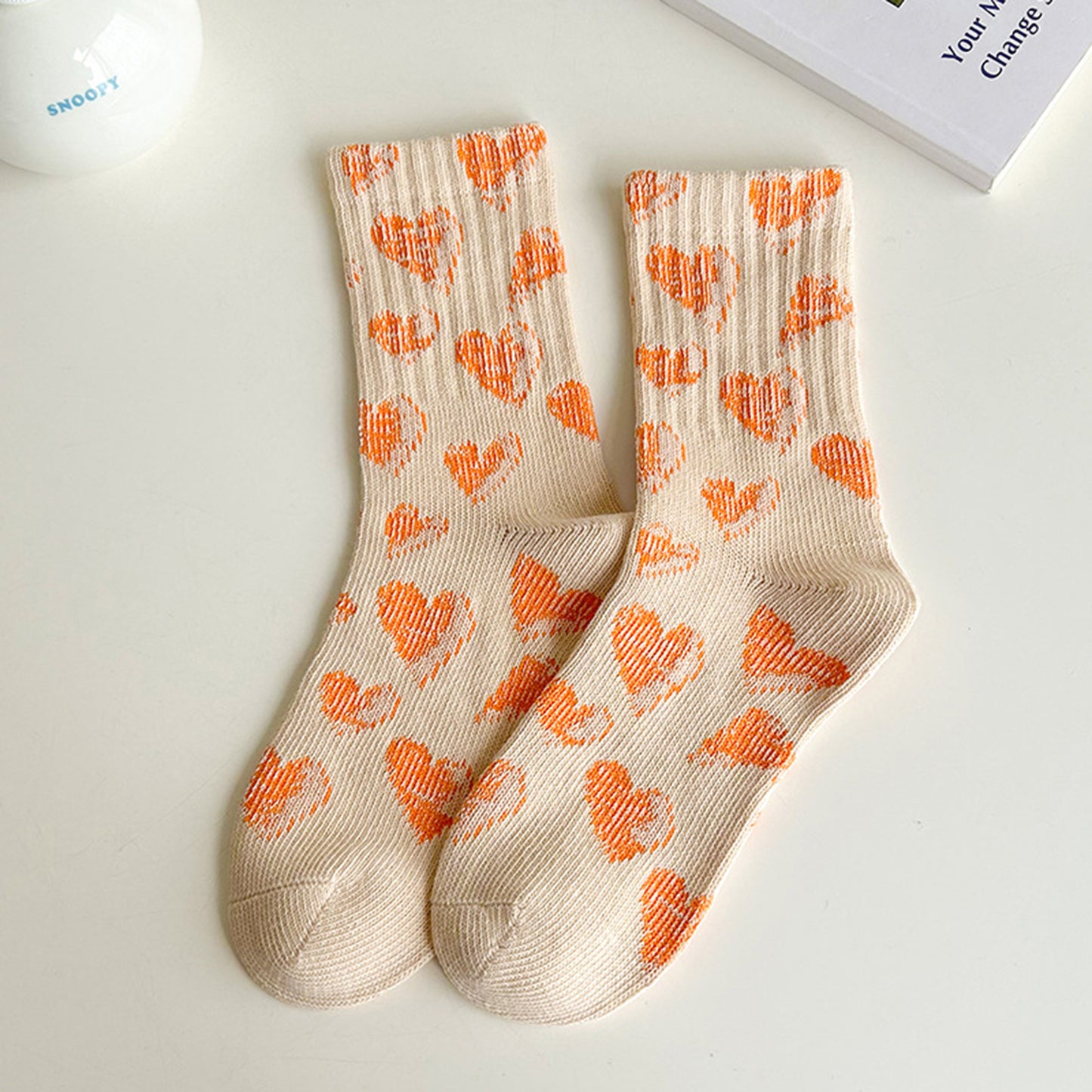 Anna-Kaci 3-Pair Soft Knit Crew Socks Set with Sweet Heart Pattern, Stretch Comfort Ribbed Cuffs, Breathable Fabric and Everyday Essential Design