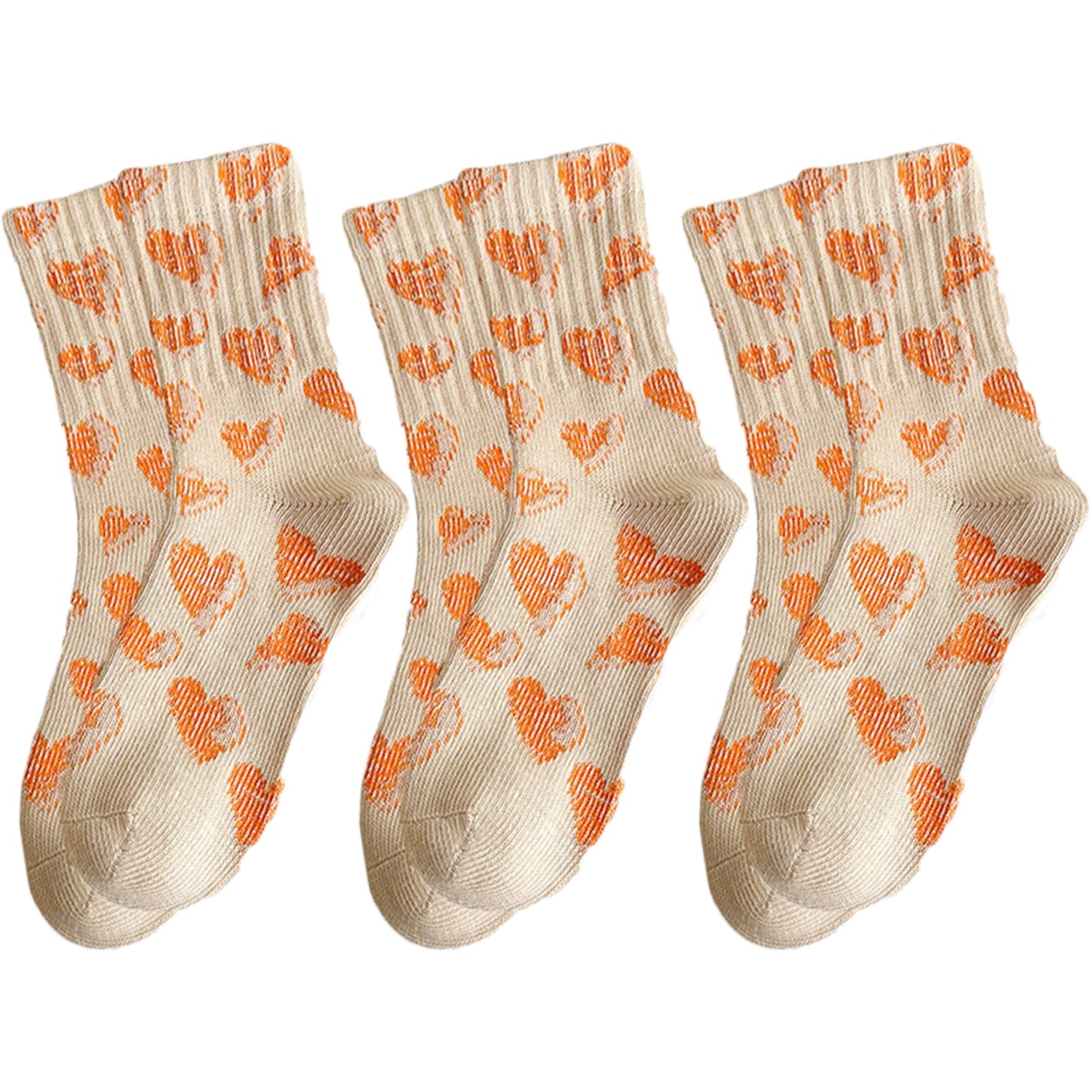 Anna-Kaci 3-Pair Soft Knit Crew Socks Set with Sweet Heart Pattern, Stretch Comfort Ribbed Cuffs, Breathable Fabric and Everyday Essential Design