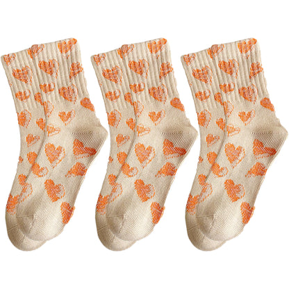 Anna-Kaci 3-Pair Soft Knit Crew Socks Set with Sweet Heart Pattern, Stretch Comfort Ribbed Cuffs, Breathable Fabric and Everyday Essential Design