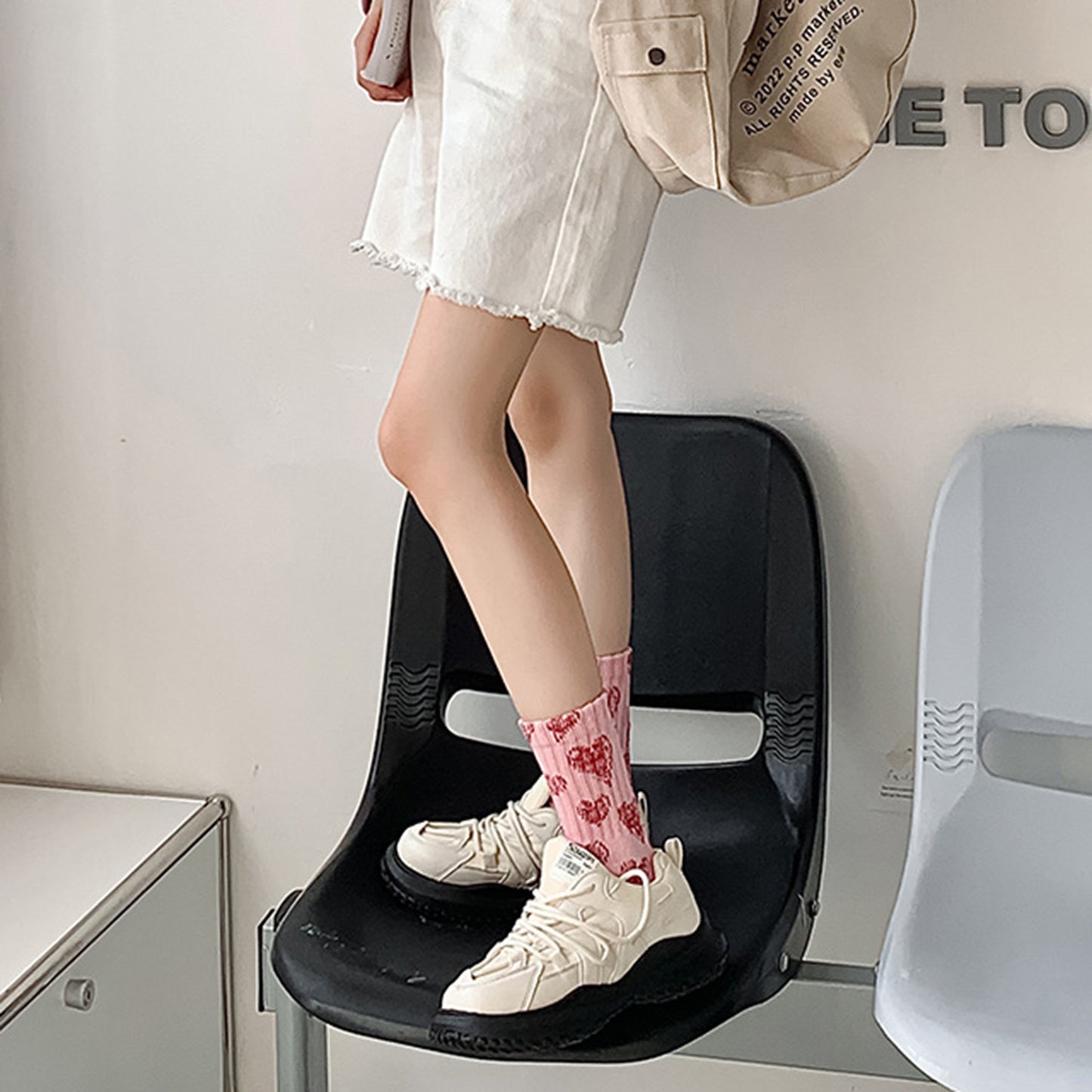 Anna-Kaci 3-Pair Soft Knit Crew Socks Set with Sweet Heart Pattern, Stretch Comfort Ribbed Cuffs, Breathable Fabric and Everyday Essential Design