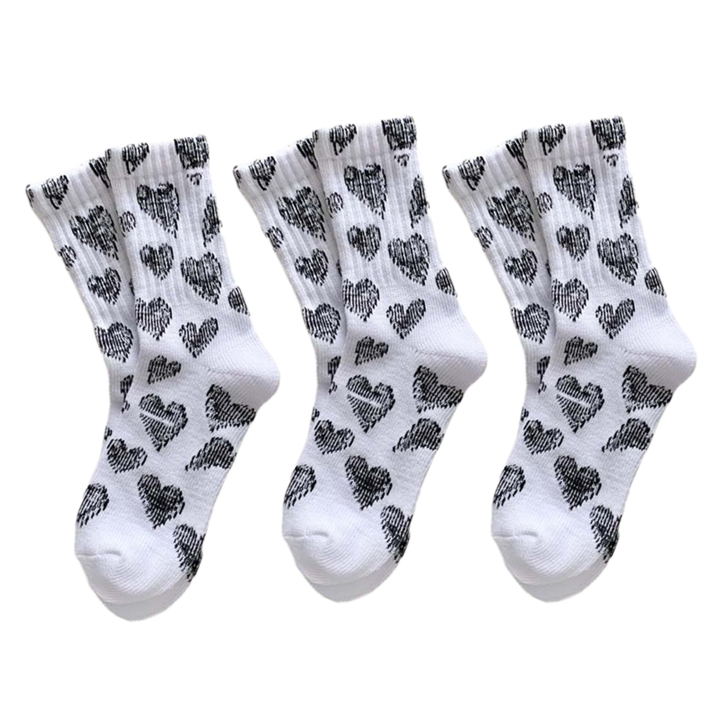 Anna-Kaci 3-Pair Soft Knit Crew Socks Set with Sweet Heart Pattern, Stretch Comfort Ribbed Cuffs, Breathable Fabric and Everyday Essential Design