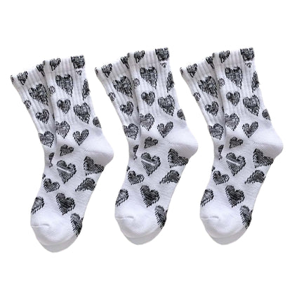 Anna-Kaci 3-Pair Soft Knit Crew Socks Set with Sweet Heart Pattern, Stretch Comfort Ribbed Cuffs, Breathable Fabric and Everyday Essential Design