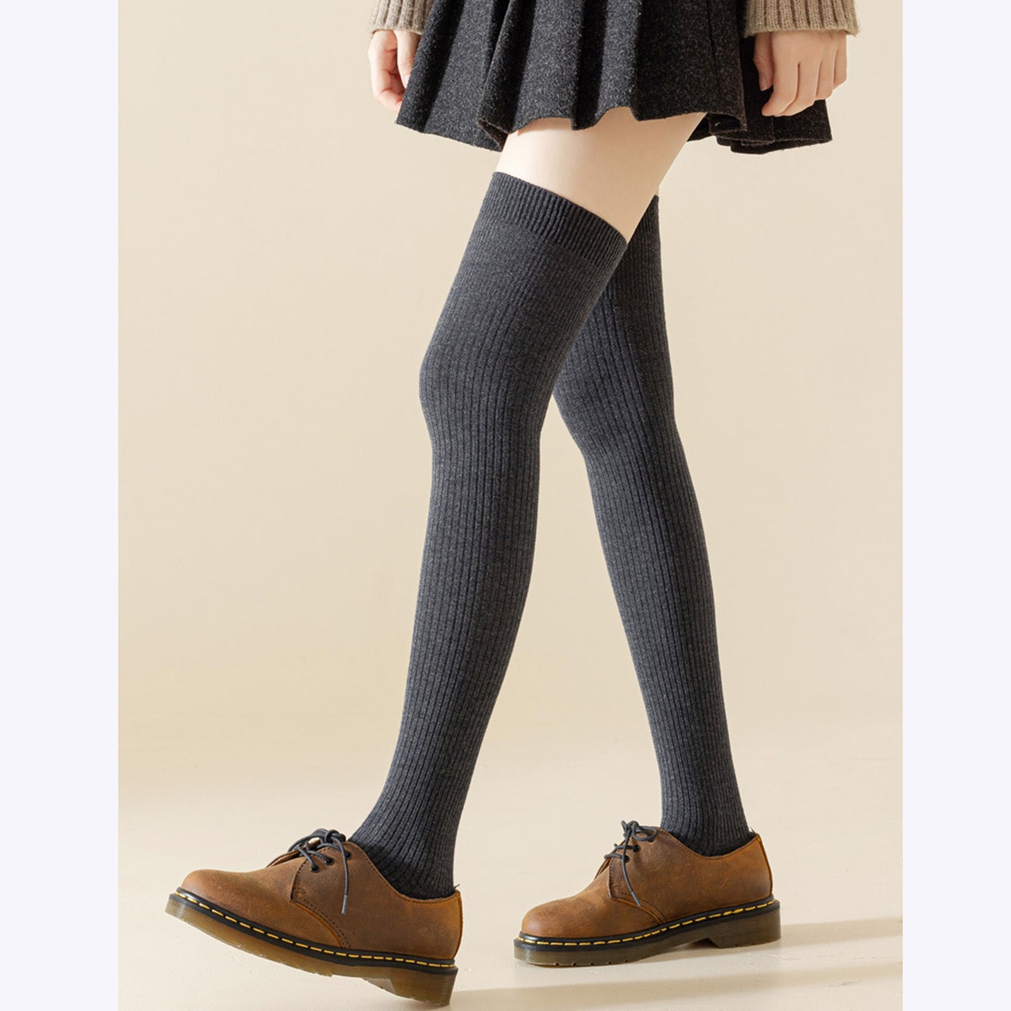 Anna-Kaci Soft Stretch Over-the-Knee Socks with Ribbed Texture, Smooth Seam Finish, Flexible Comfort Cuff and Lightweight Everyday Knit Design